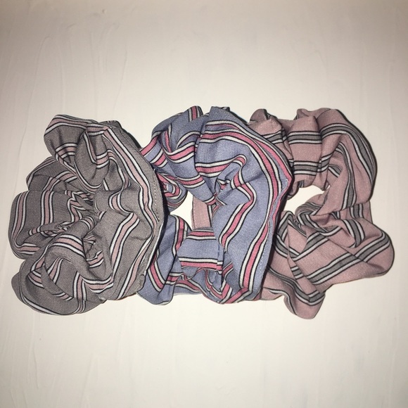 Pink/Grey Stripe Scrunchie - Picture 2 of 2